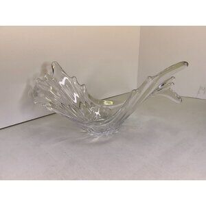 Mid-Century Modern Handblown Crystal Splash Centerpiece Bowl Art Verrier 17"
